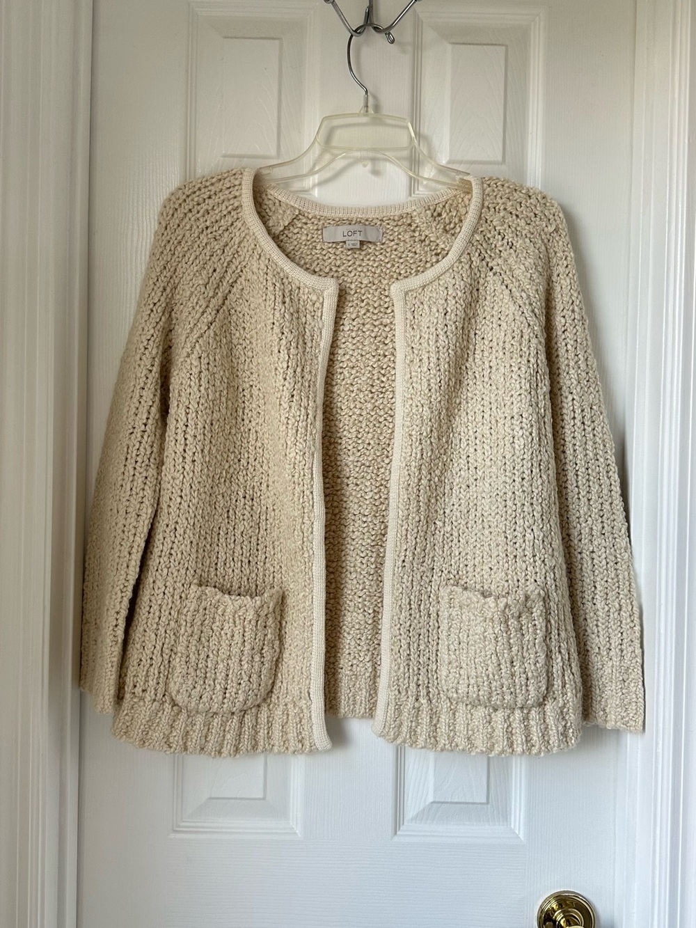 LOFT Women's Cream Textured Open Cardigan Sweater